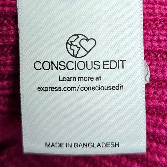 Express Womens Cable Knit Asymmetrical Long Sleeve Sweater Bright Fuchsia XS - Picture 6 of 7